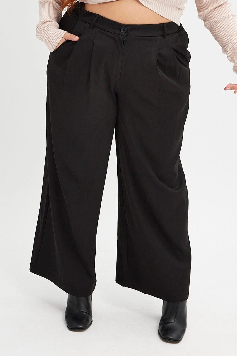 Easy Match Seamless Waistband Black Wide Leg Pants High Rise