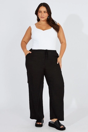 Black Wide Leg Pants Mid Rise Linen Blend Comfortable Fit Look Outdoor Friendly