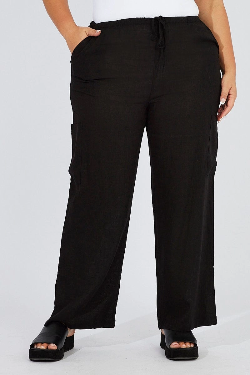Bonded Seam Technology Static free Black Wide Leg Pants Mid Rise Linen Blend