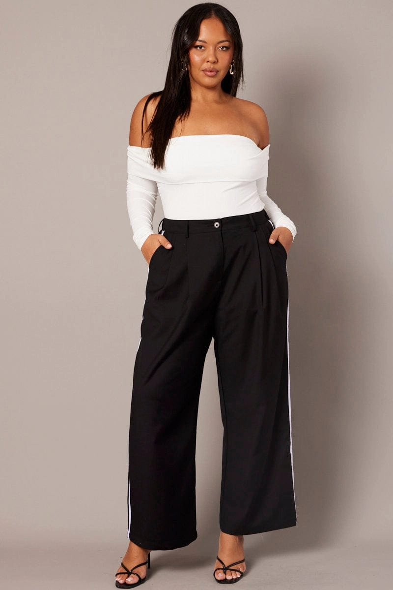 Black Wide Leg Pants Side Stripe All Day Wear Comfort