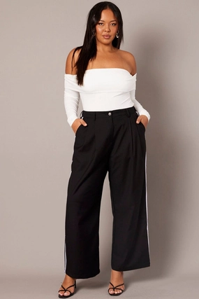 Black Wide Leg Pants Side Stripe All Day Wear Comfort