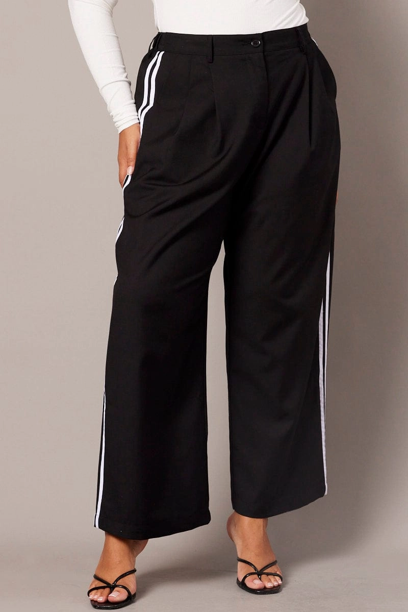 Black Wide Leg Pants Side Stripe Slim Fit Wear Quick Wear