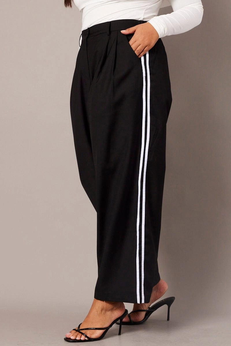 Black Wide Leg Pants Side Stripe Minimal Cut