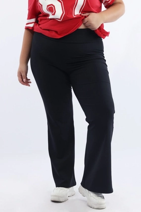 Black Wide Waistband Ponte Flare Pants Quick Wash Hidden Zip Pockets