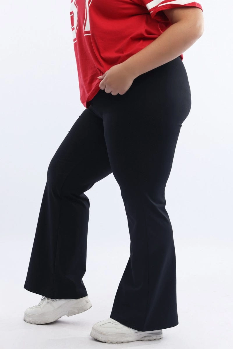 Comfort Waist Wrinkle Resistant Black Wide Waistband Ponte Flare Pants