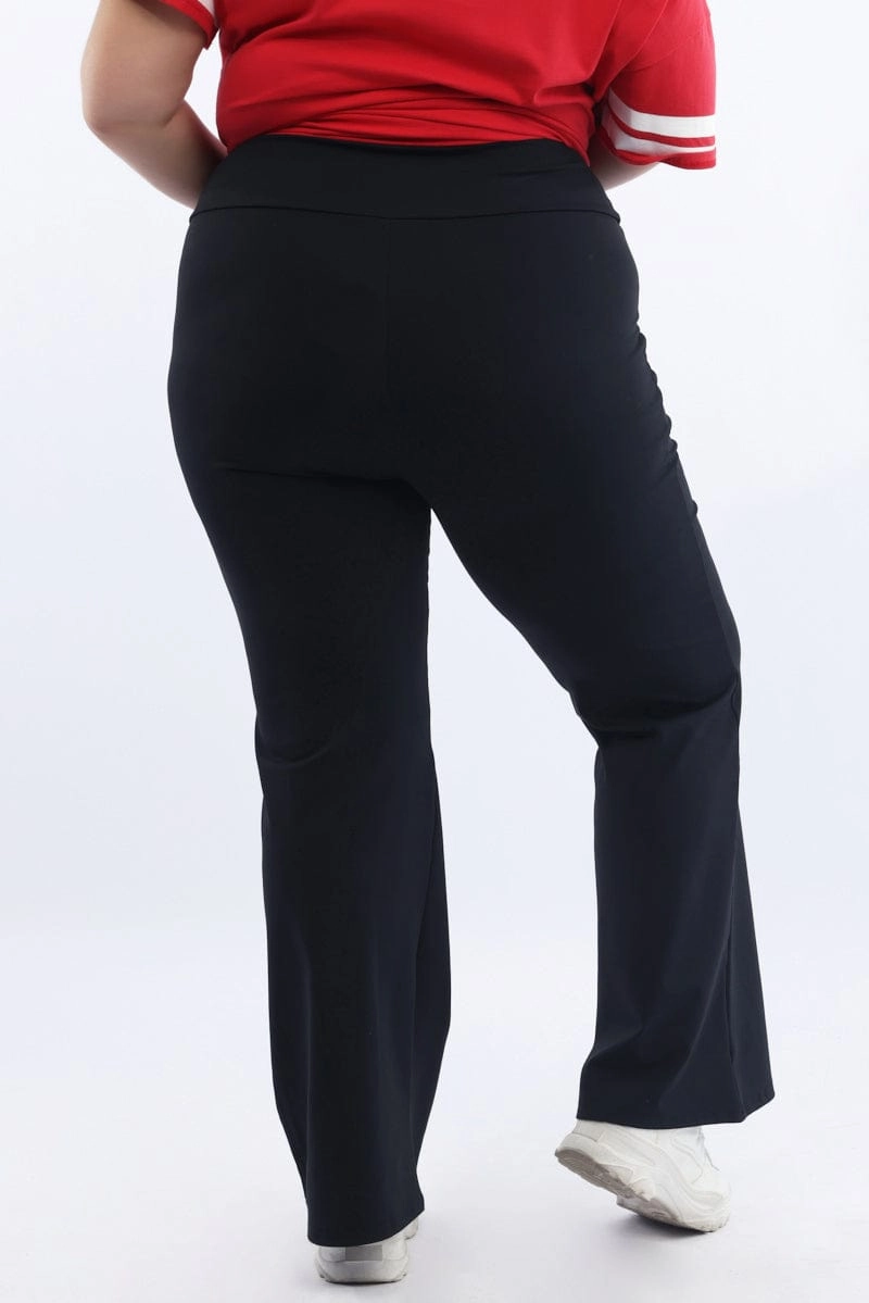 Chic Look Versatile Fit Black Wide Waistband Ponte Flare Pants