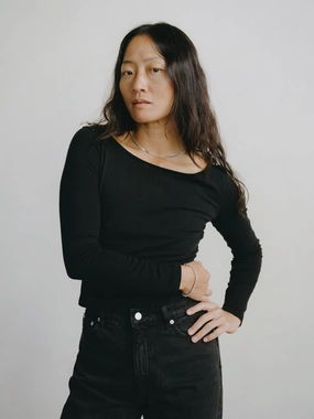 Blake Boatneck, Regen Silk Noil Jersey, Black Soft Design