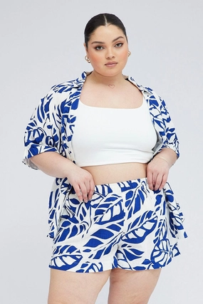 belt beauty industry Blue Abstract Relaxed Shorts High Rise