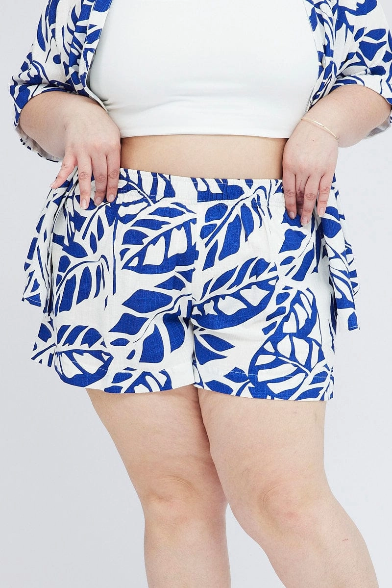 Blue Abstract Relaxed Shorts High Rise Relaxed Motion Flexible Motion