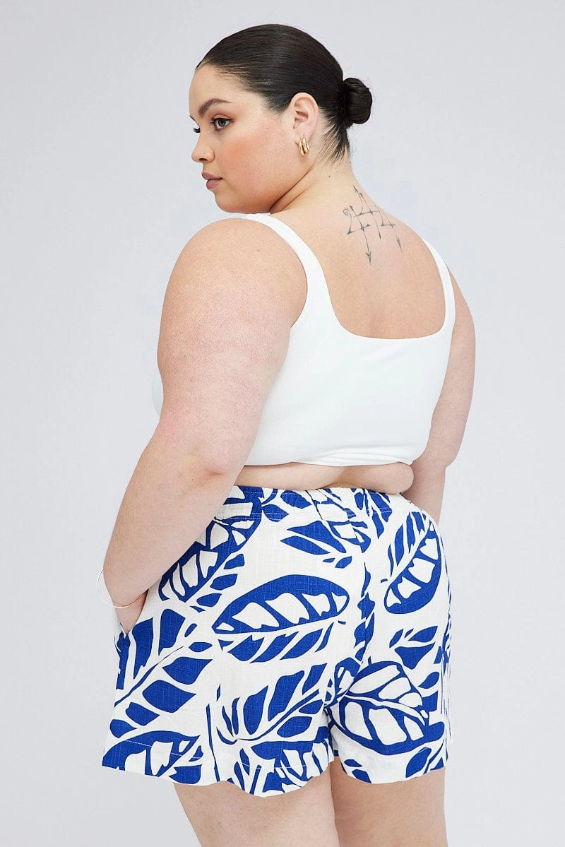 Simple Appeal Blue Abstract Relaxed Shorts High Rise