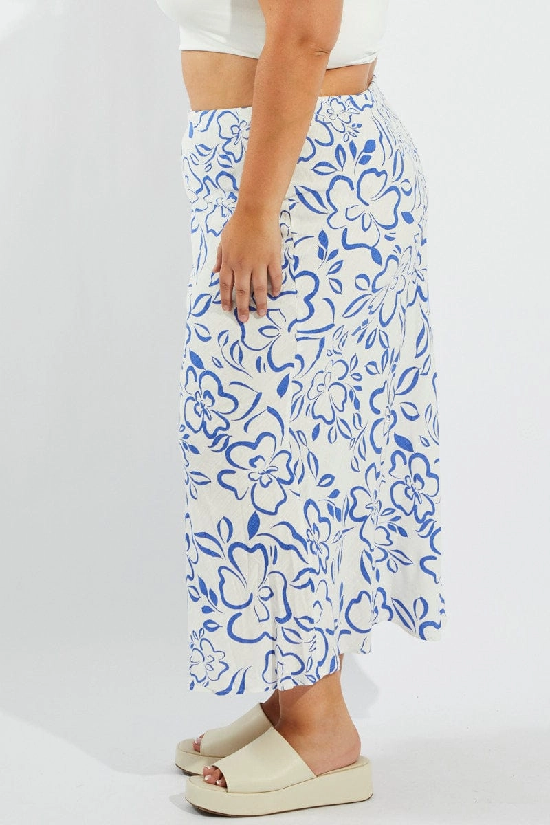 yoga session Blue Abstract Slip Skirt Linen Blend