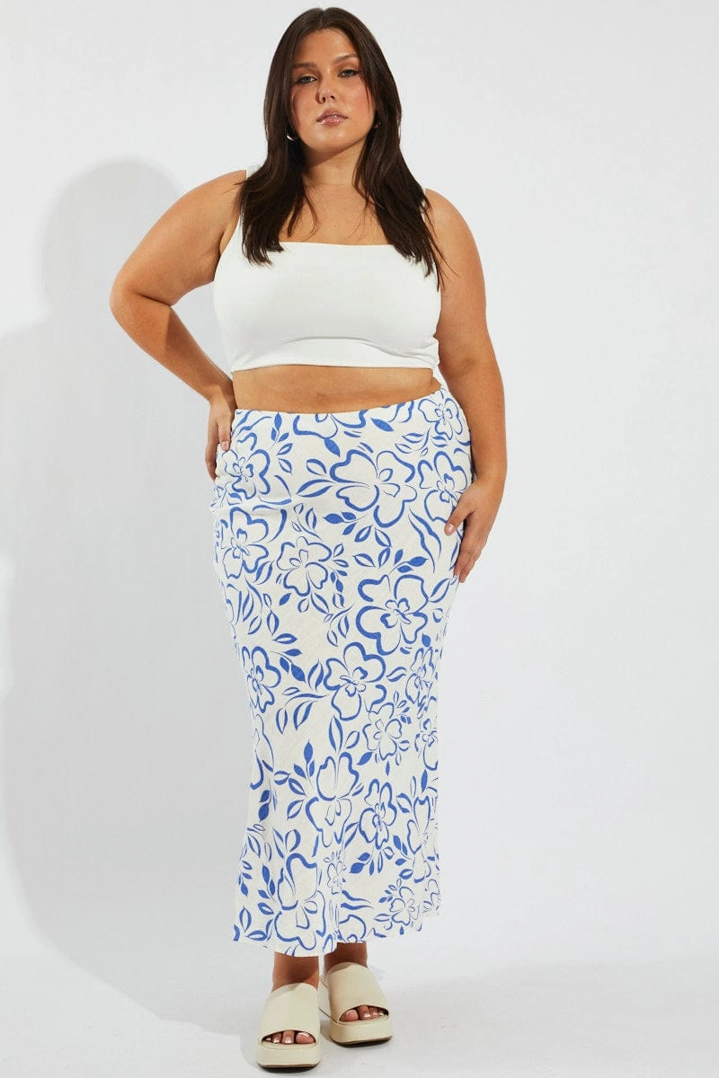 Bold Accent personalized option Blue Abstract Slip Skirt Linen Blend