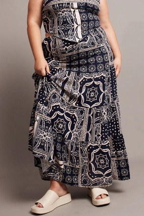 Blue Abstract Tiered Maxi Skirt Art Gallery Visit Modern Luxe