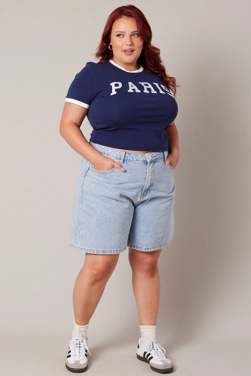 Blue Baby T-shirt Crew Neck Short Sleeve Graphic Chic Casual Wear Effortless Wear