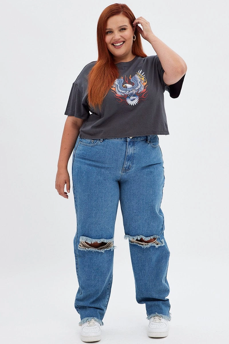 Blue Baggy Denim Jeans High Rise Cool Classic
