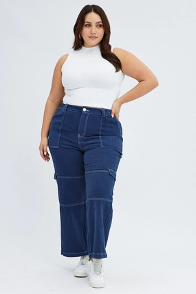 Loose Smooth Shopping Day Slim Smooth Blue Cargo Denim Jeans High Rise
