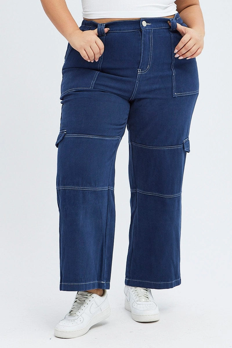 Road Trip Affordable Blue Cargo Denim Jeans High Rise