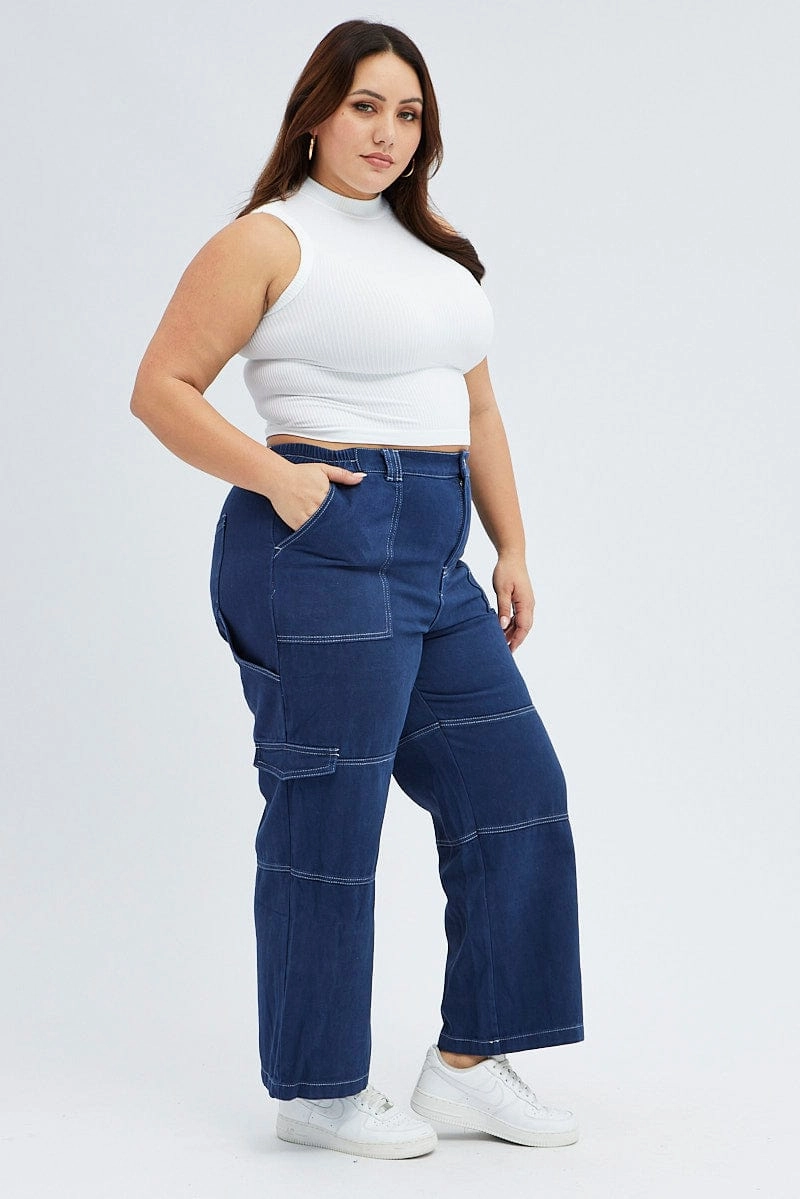 Blue Cargo Denim Jeans High Rise Closet Must Chic Appearance