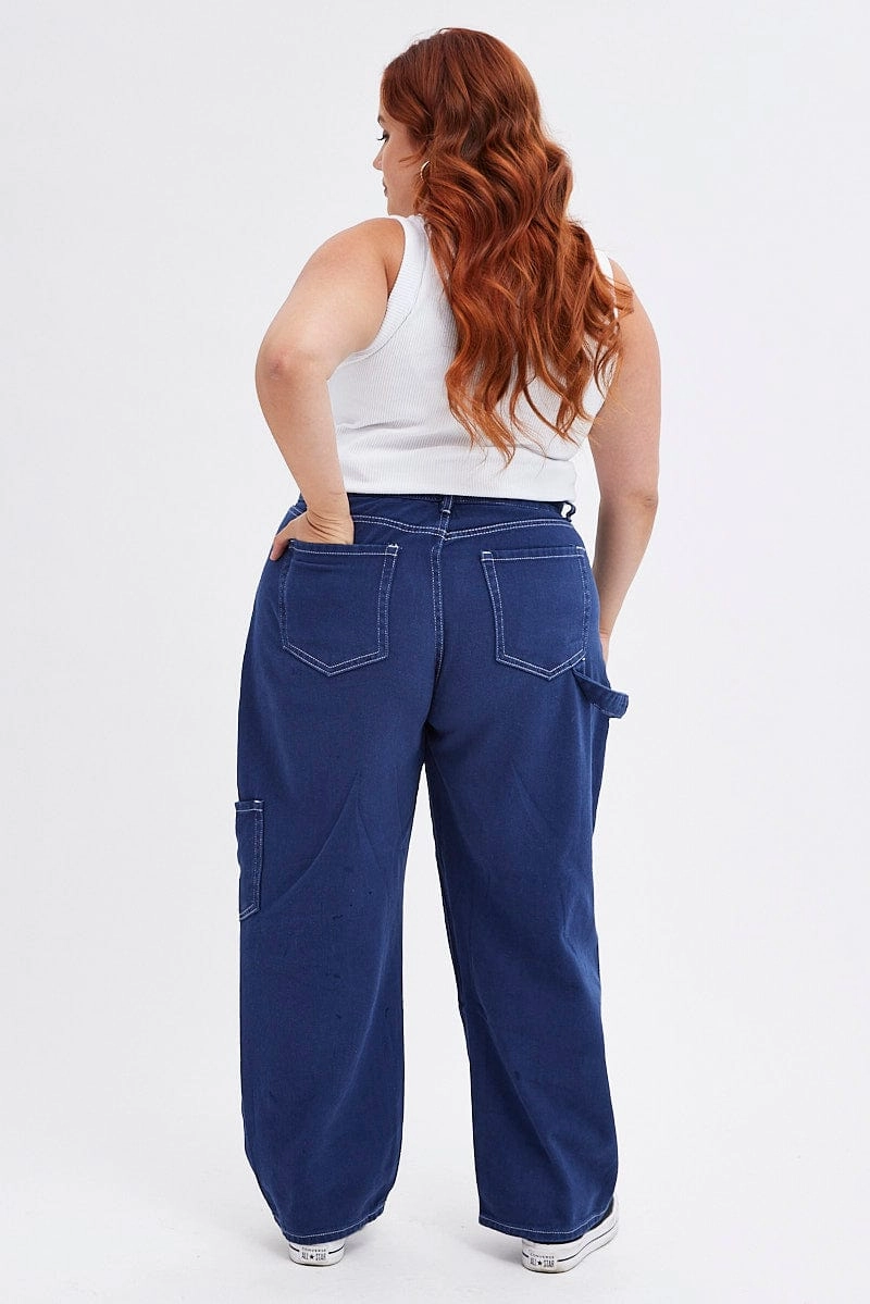 Blue Cargo Jeans Out Pocket Recycled Fiber Content Lightweight Parent Style Durable