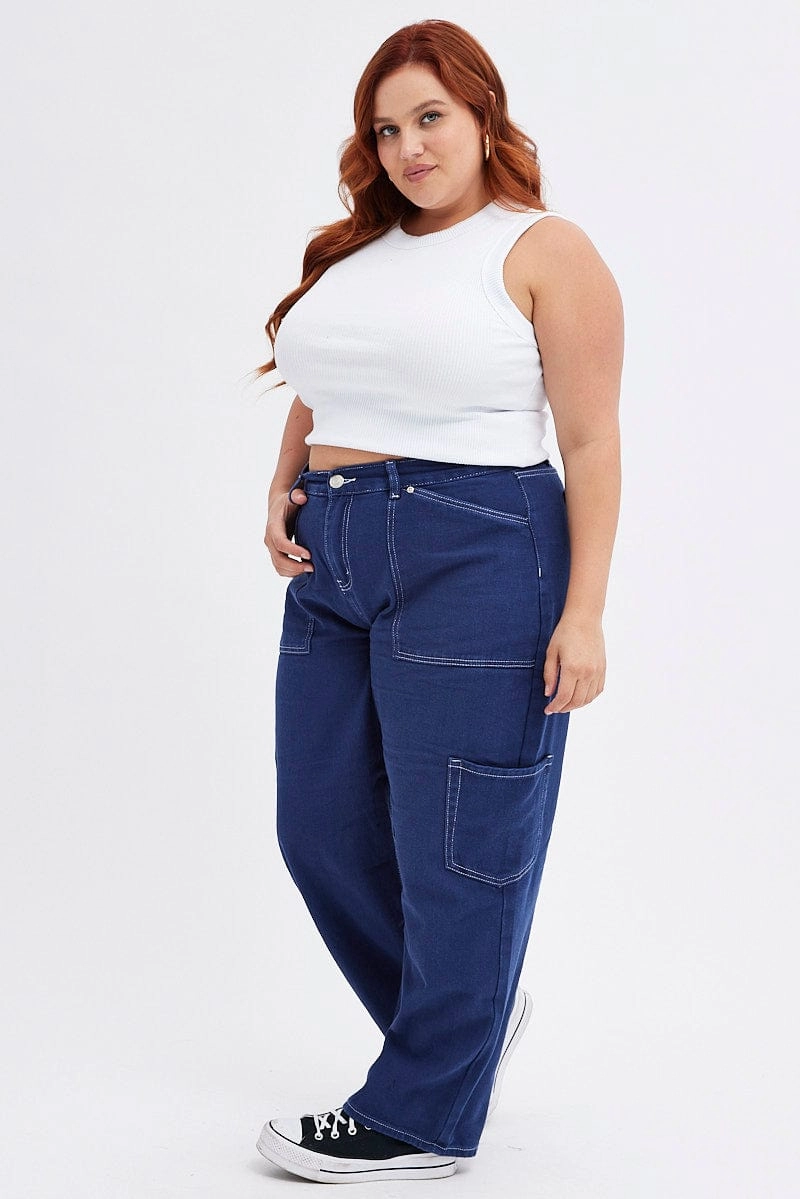 Blue Cargo Jeans Out Pocket Travel Outfit Street Fashion Creative Look