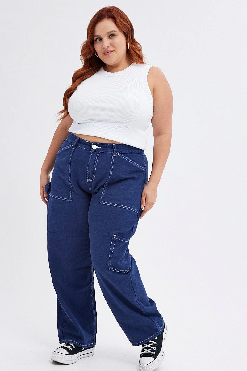 Suitable Fit Blue Cargo Jeans Out Pocket