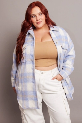 QuickAccessPockets Lightweight Warmth Core Blue Check Check Shacket Long Sleeve