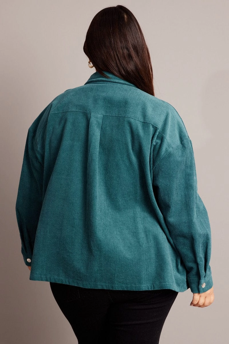 Blue Cord Longline Shacket Go To Layer Cozy Texture