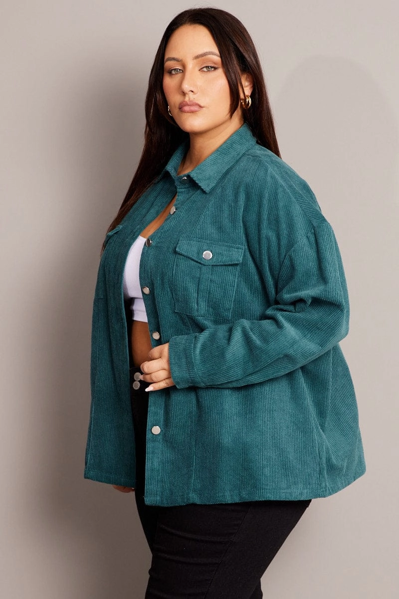 Blue Cord Longline Shacket Non Irritating Seams Low Maintenance Fabric