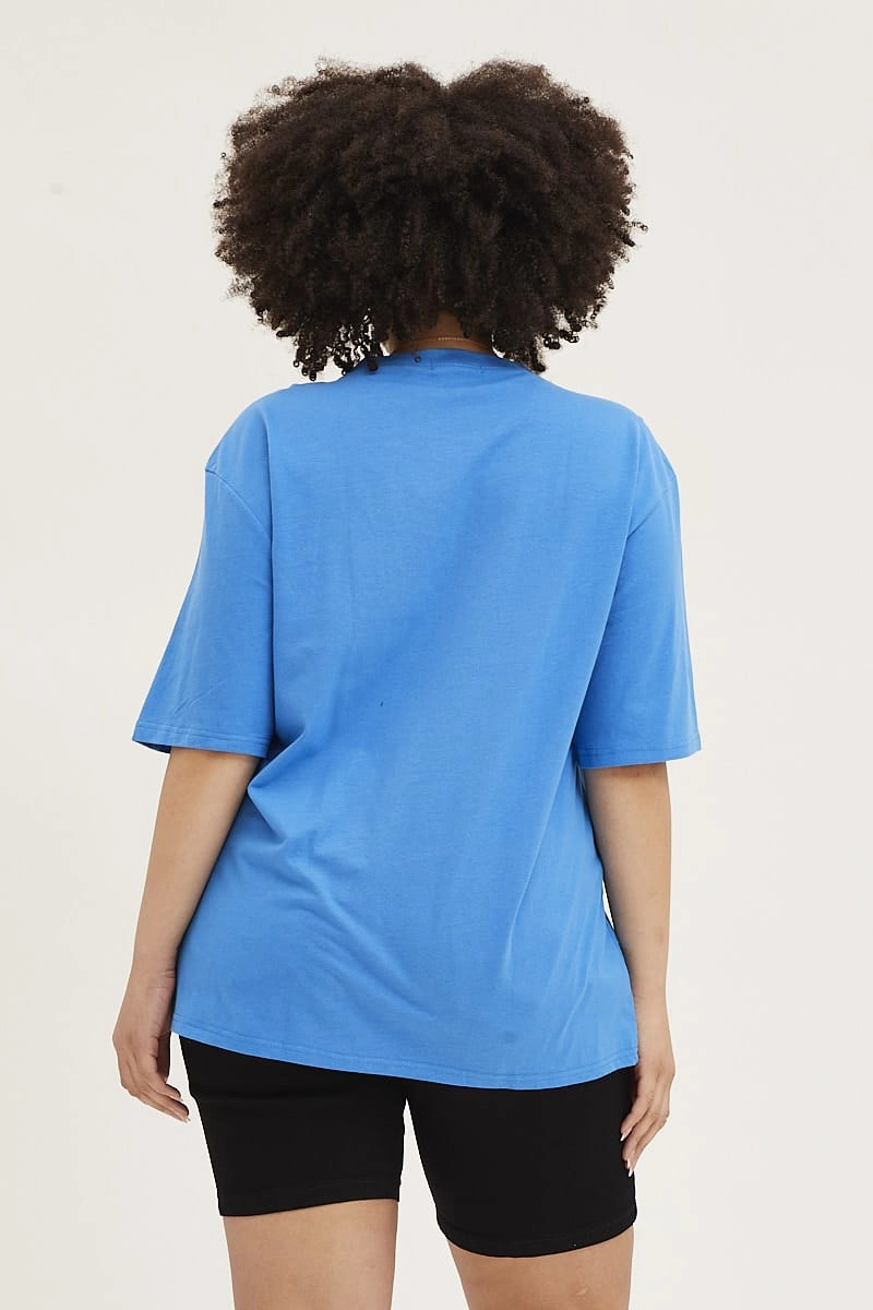 quick dry Blue Crew Neck Short Sleeve Oversized Graphic T-shirt