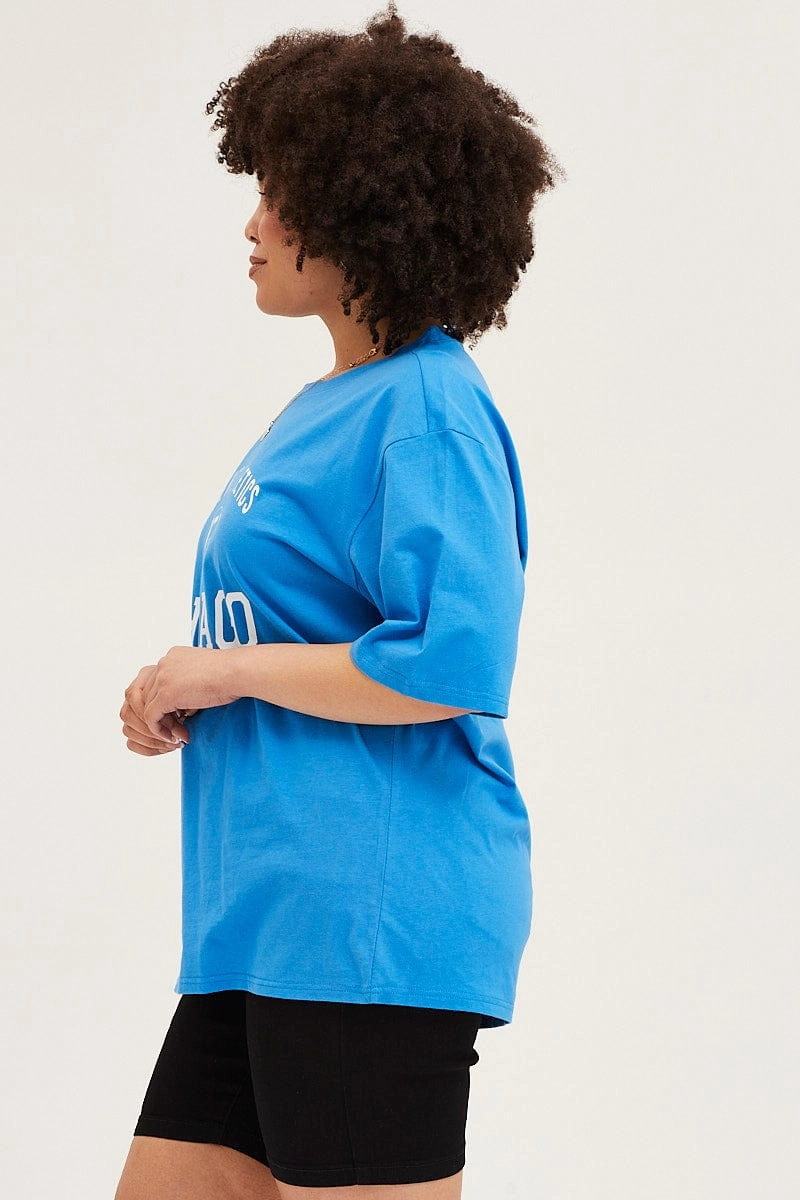Blue Crew Neck Short Sleeve Oversized Graphic T-shirt Everyday apparel