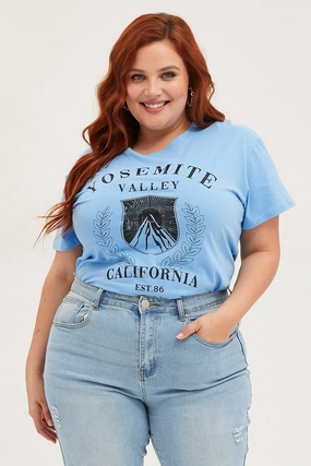 Minimalist fashion Modern Trend Look Blue Crop T-shirt Mountain Short Sleeve Cotton Semi
