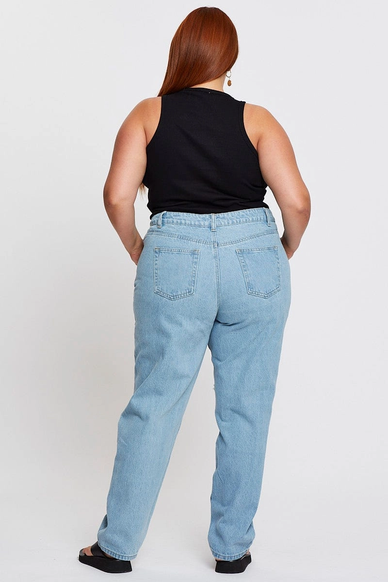 Shopping Day Outdoor Enthusiast Blue Denim Jean High Rise Distressed Straight Leg