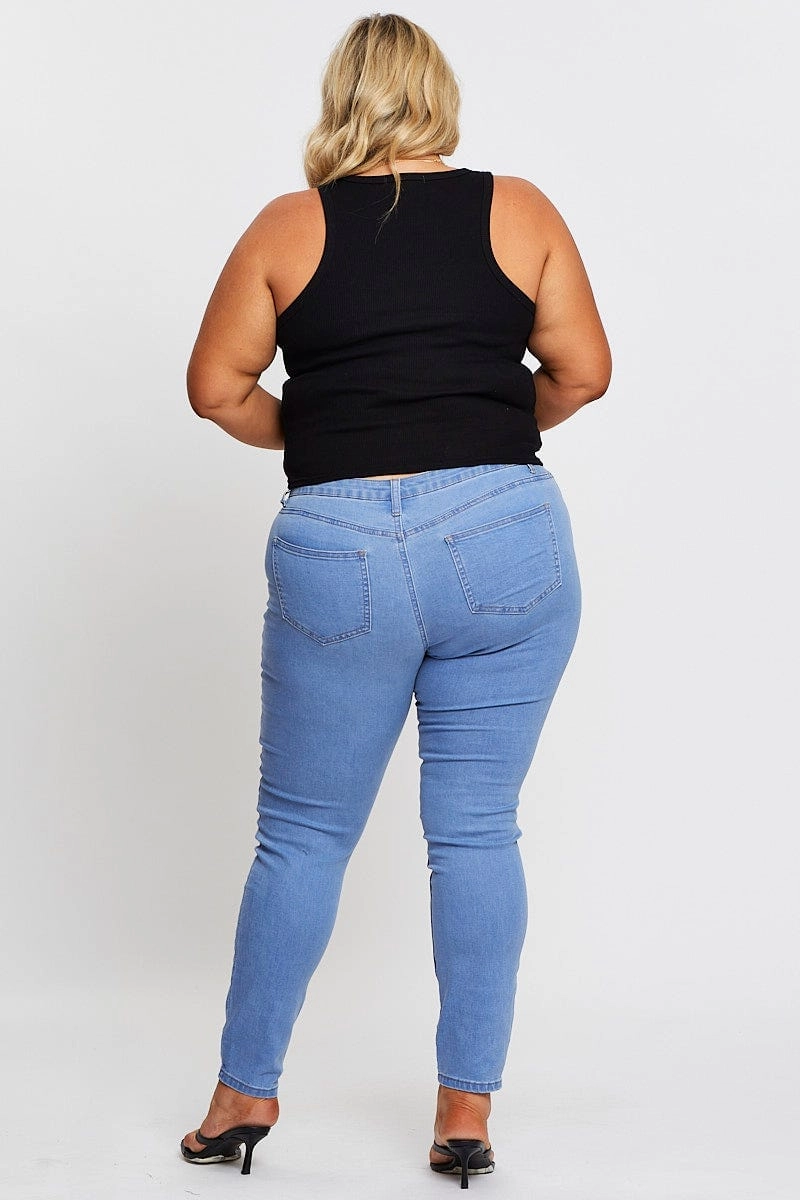 Blue Denim Jean Mid Rise Ripped Skinny Rainy Day Chill Outfit Nature Lover Organic Cotton