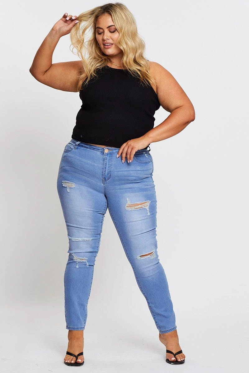 Effortless Clothing Blue Denim Jean Mid Rise Ripped Skinny