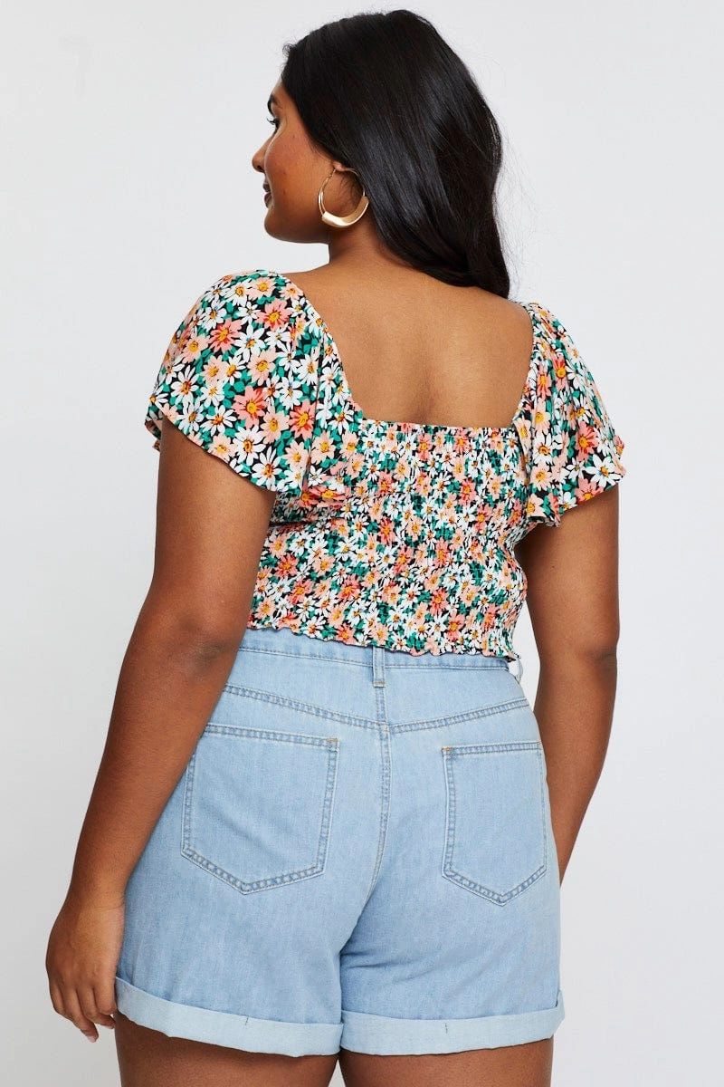 Blue Denim Shorts High Rise Relaxed Move Friendly