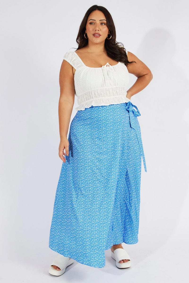 Urban Pulse Blue Ditsy Wrap Maxiskirt