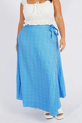Future Fashion Easy Motion Blue Ditsy Wrap Maxiskirt