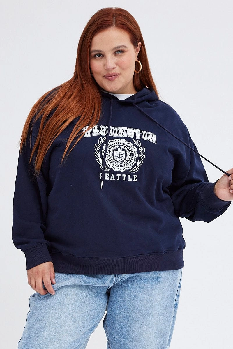 Blue Graphic Sweatshirt Washington Oversized Fleece Graphic Art Coffee Shop