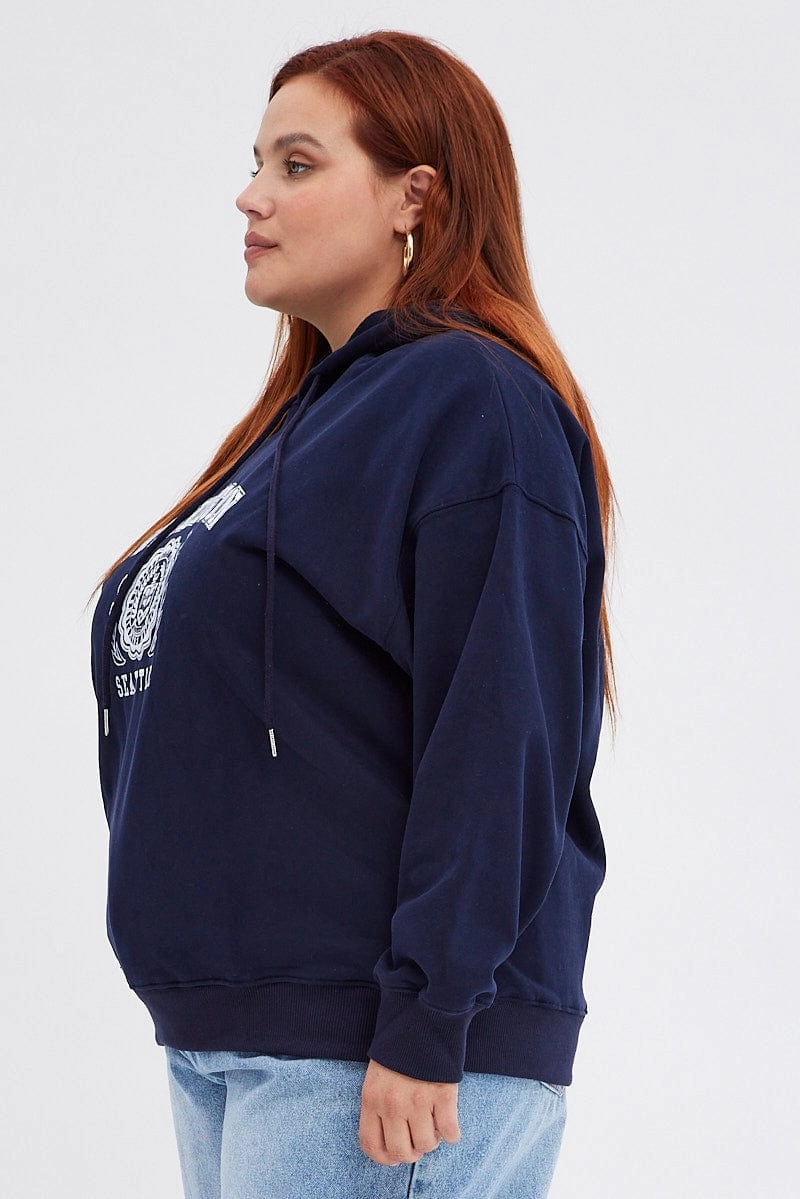 Blue Graphic Sweatshirt Washington Oversized Fleece Chill Wearable