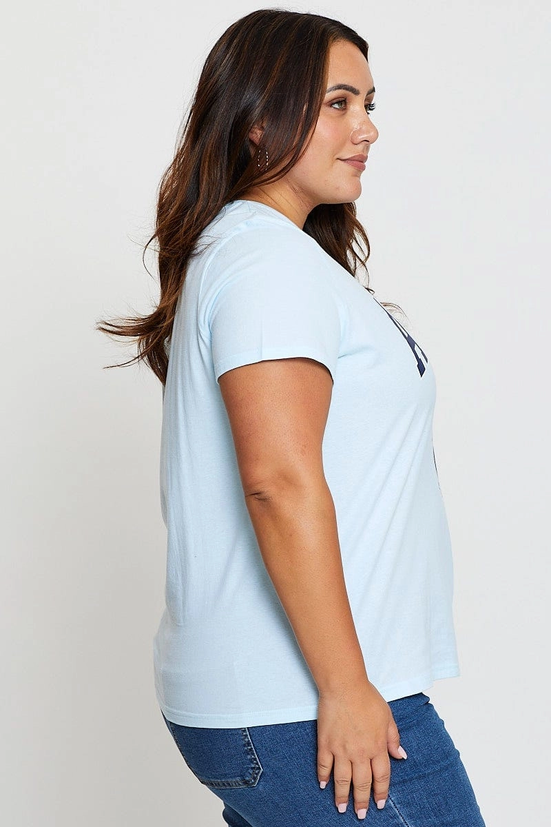 Stretchable Weave Blue Graphic T-shirt Aspen Crew Neck Short Sleeve