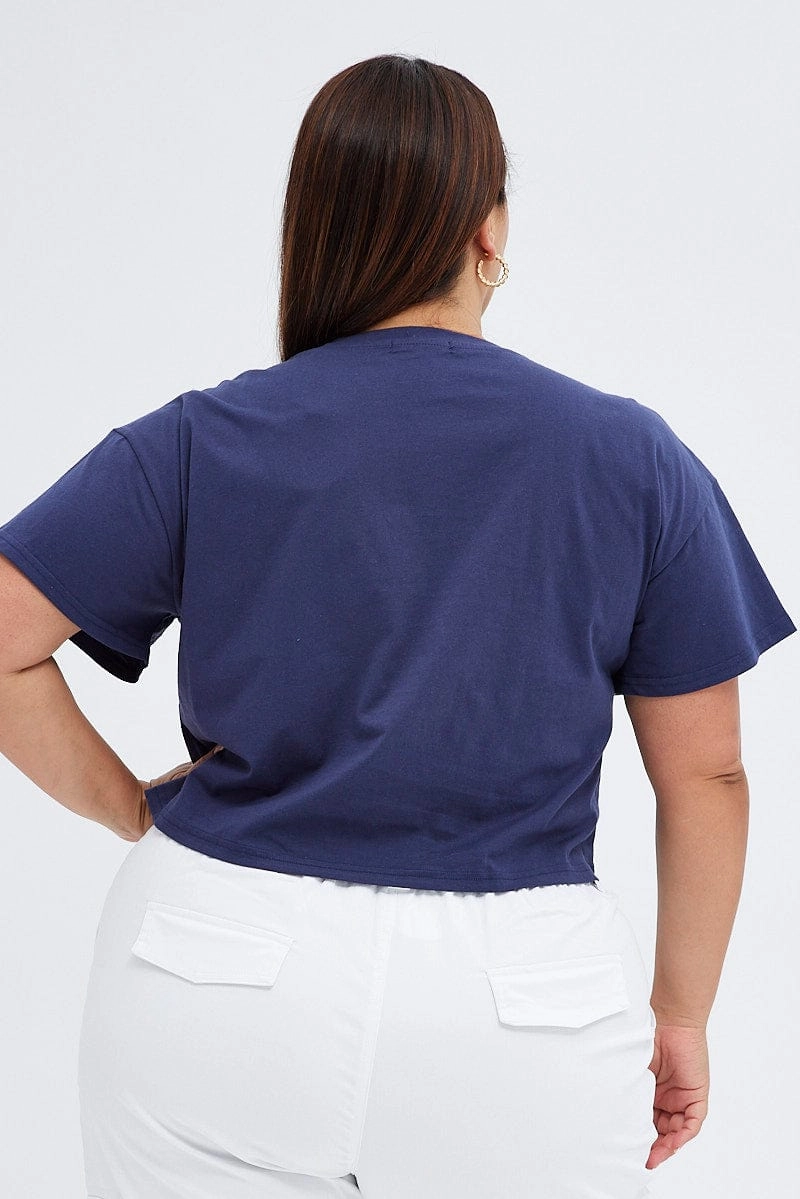 Blue Graphic T-shirt Brooklyn Shield Crop Cotton Versatile Performance