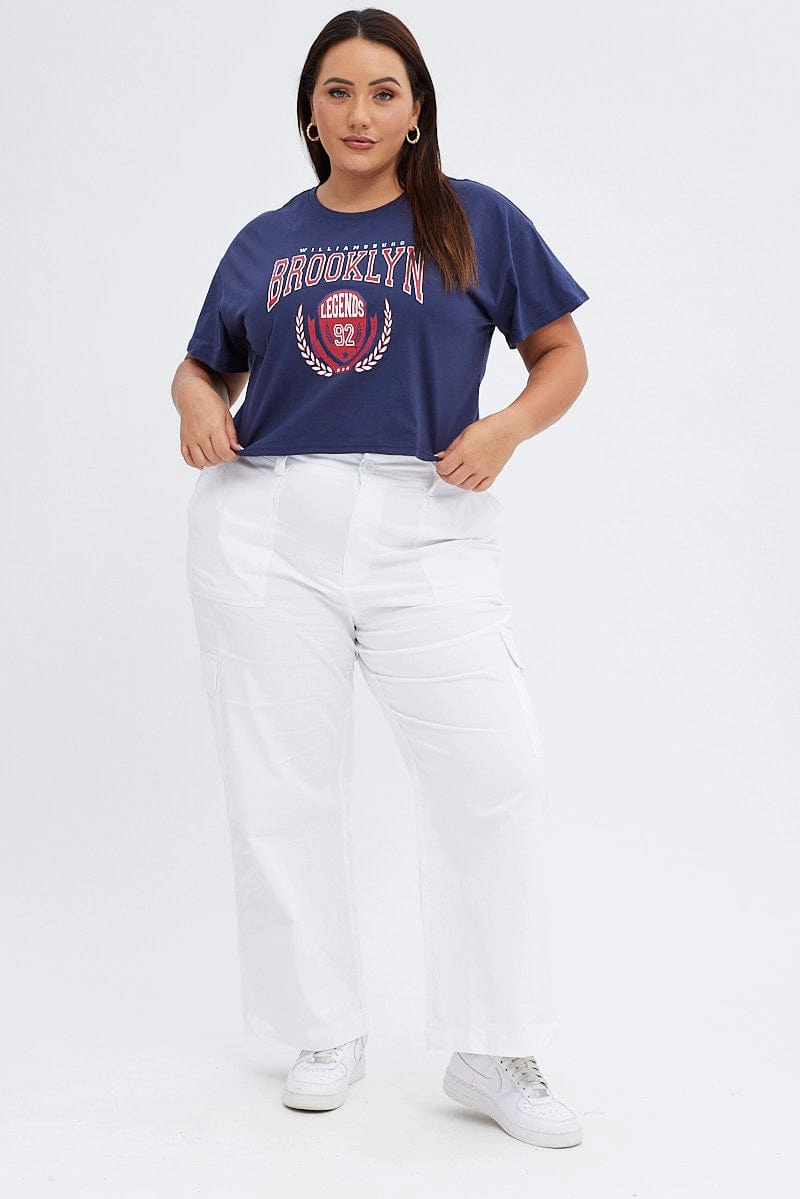 Blue Graphic T-shirt Brooklyn Shield Crop Cotton Modern Smart ThermoregulatingFabric