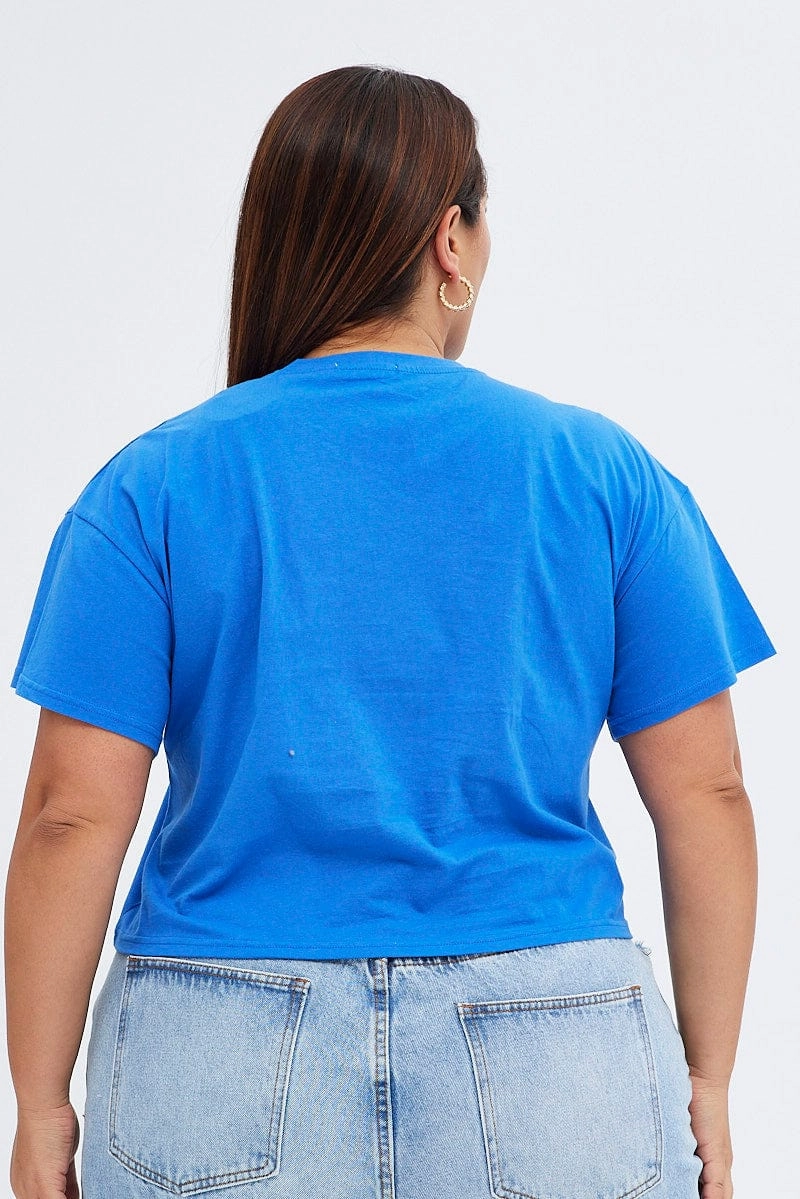 Blue Graphic T-shirt New York Crop Cotton Jersey Movie Night