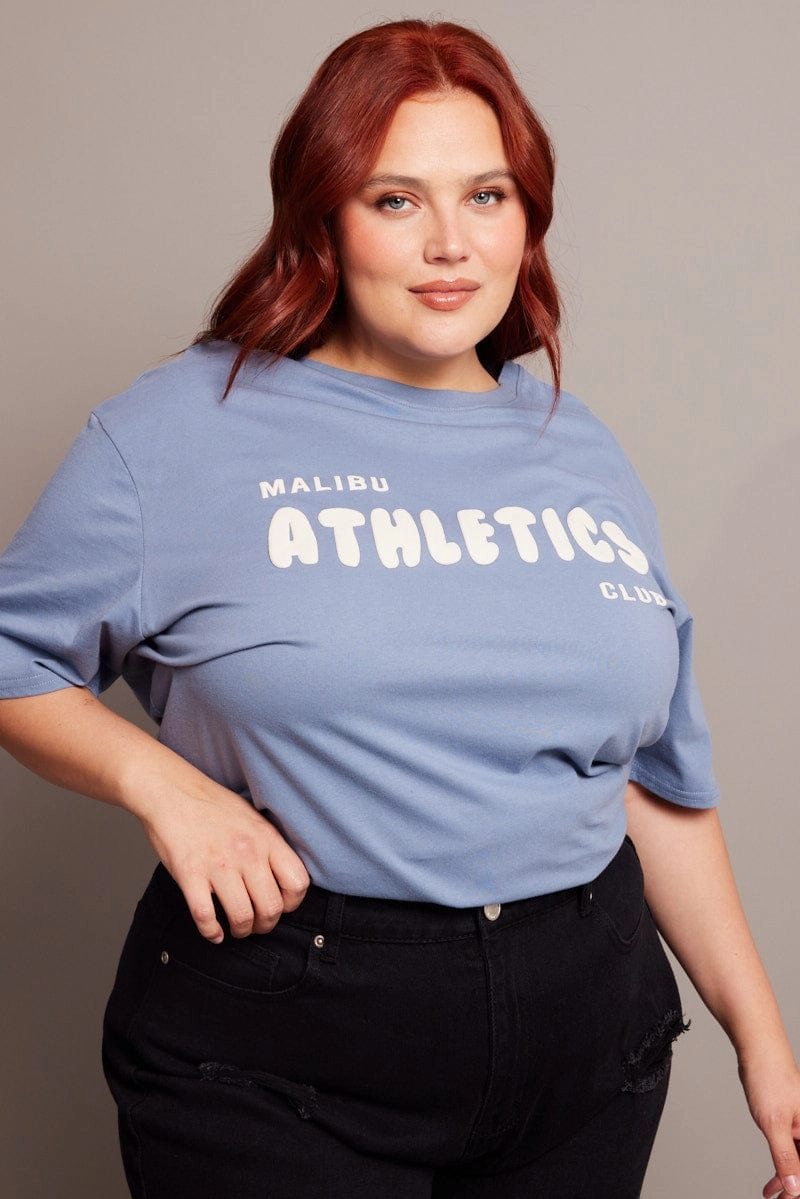 Comfort Stretch Blue Graphic T-shirt Short Sleeve Crew Neck