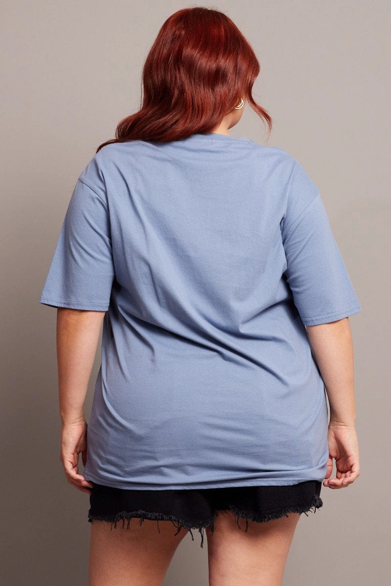 Travel Friendly Cozy and Fashionable Blue Graphic T-shirt Short Sleeve Crew Neck