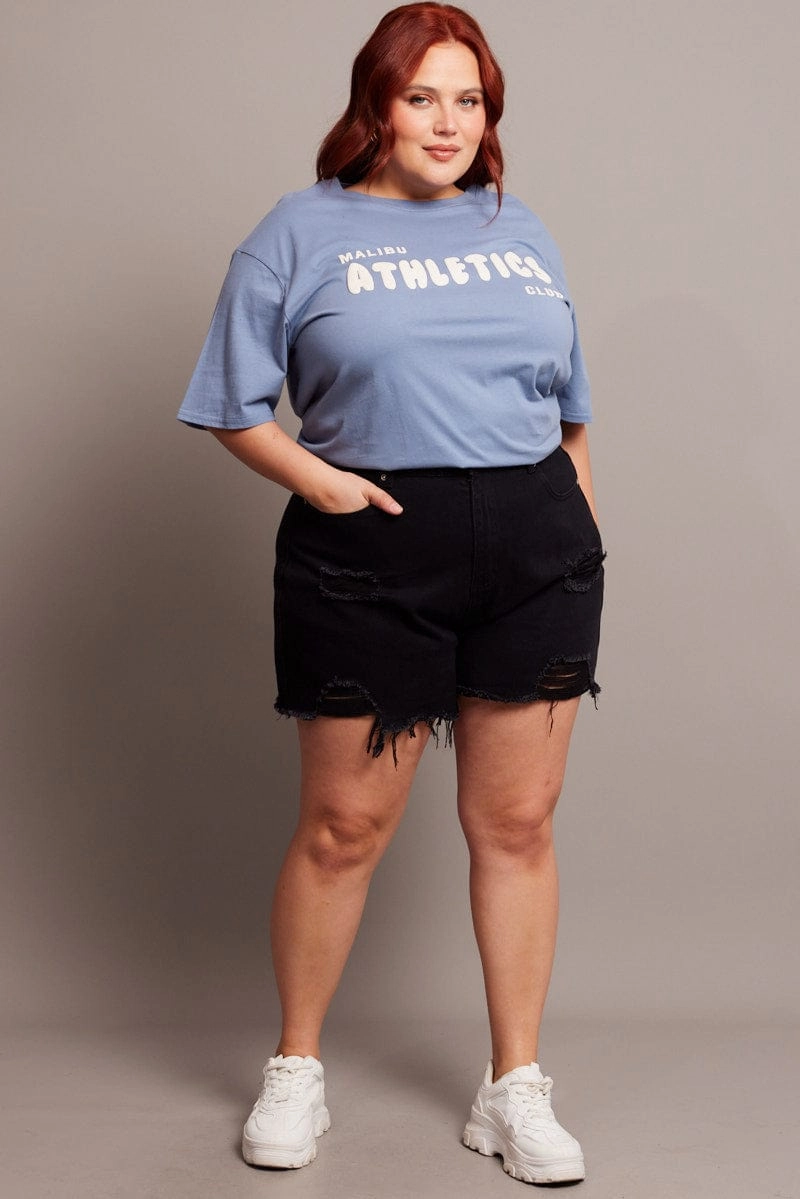 Comfy Choice Casual Performance Fit Blue Graphic T-shirt Short Sleeve Crew Neck