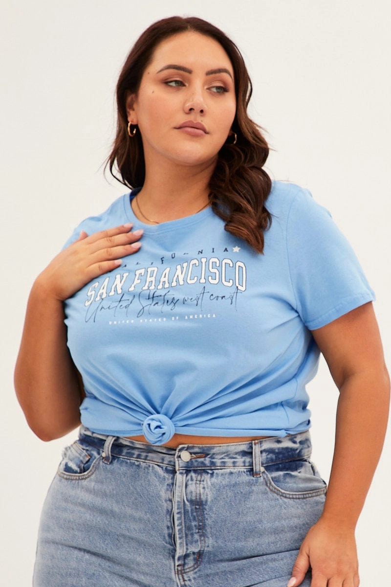 Christmas Flex Fit Blue Graphic T-shirt Short Sleeve Crew Neck