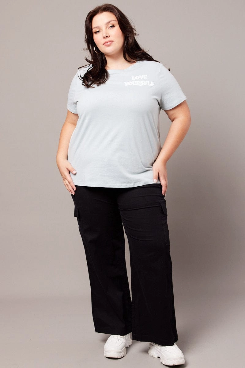 Blue Graphic T-shirt Short Sleeve Crew Neck Soft and Stretchy