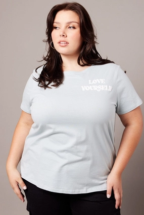 Blue Graphic T-shirt Short Sleeve Crew Neck Classic timelessness