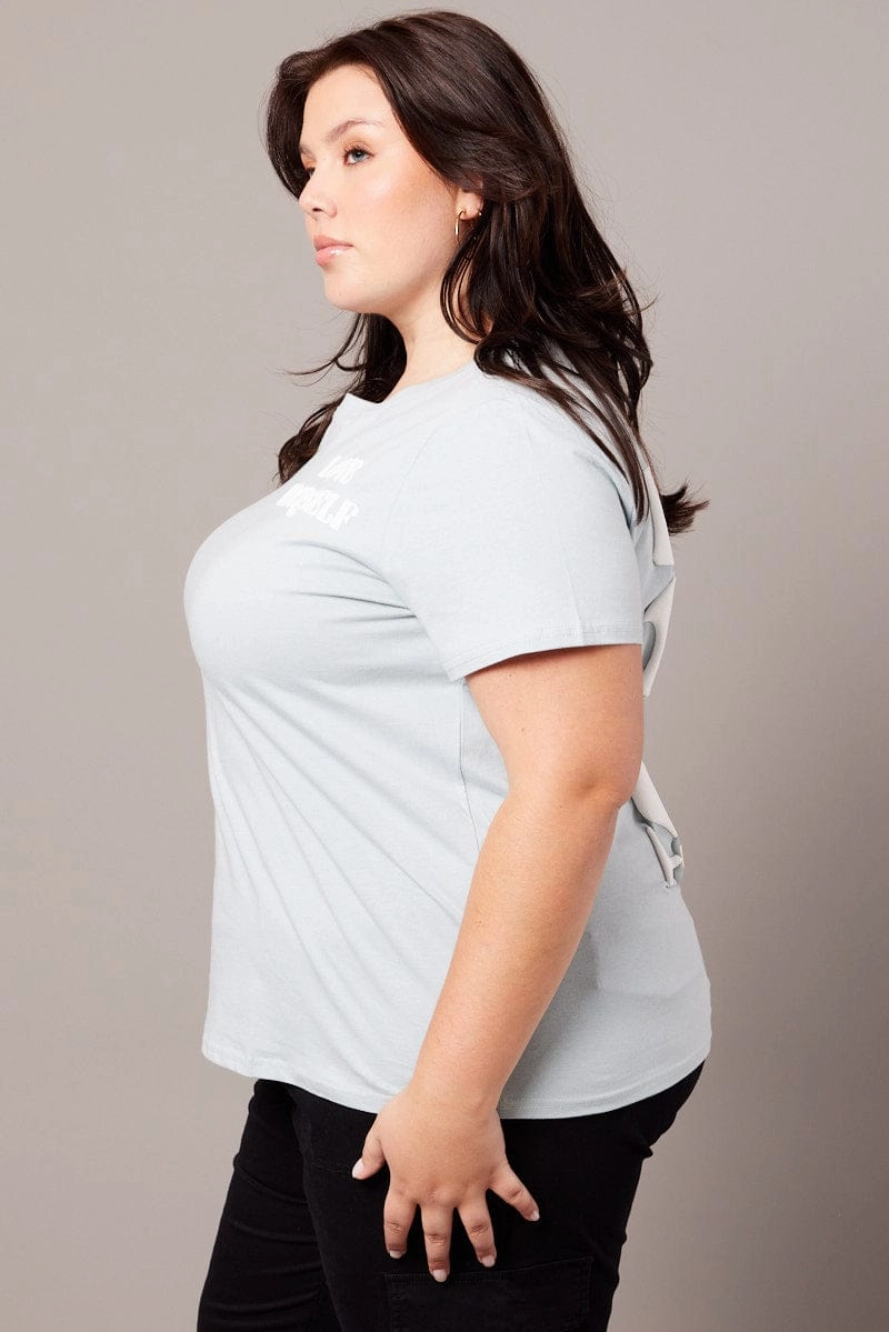 Blue Graphic T-shirt Short Sleeve Crew Neck Soft Design Soft Knit